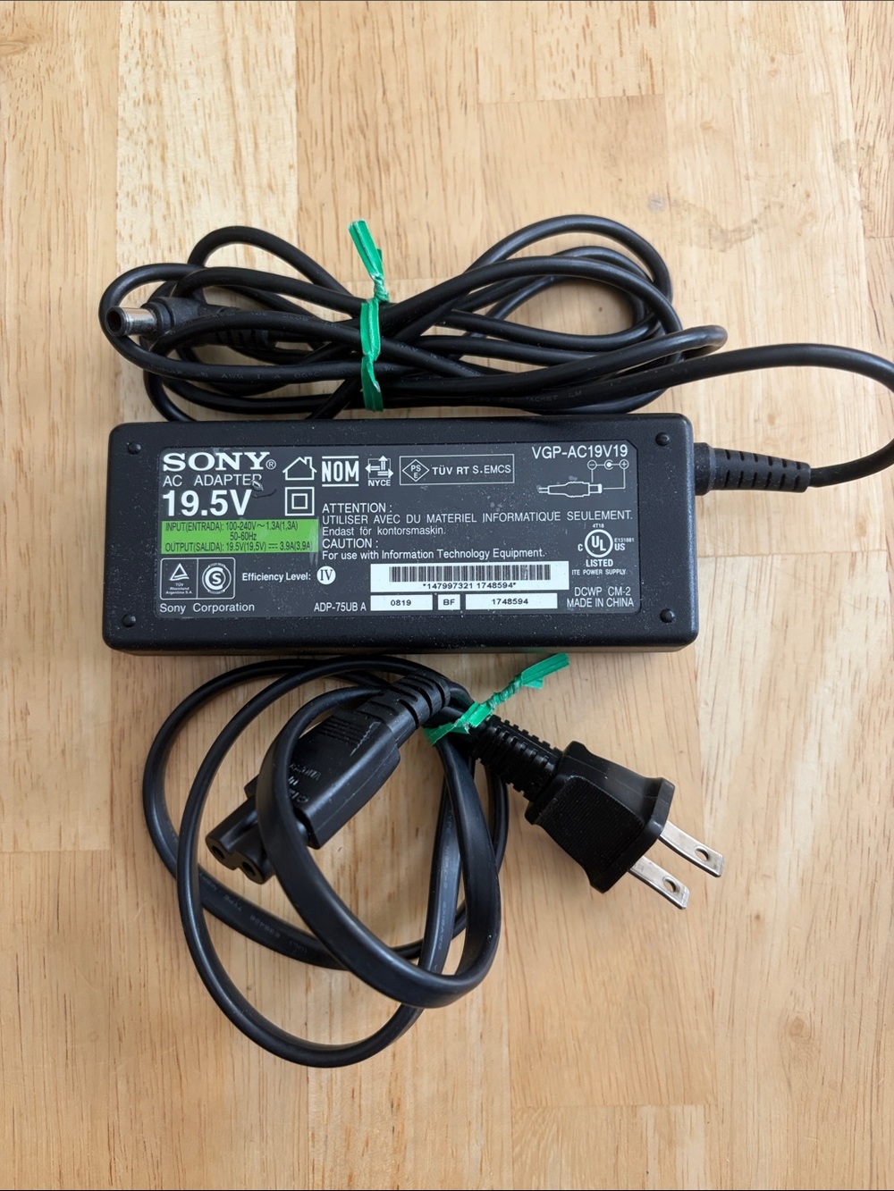 Sony Black 19.5V AC Power Adapter with Attached Cord